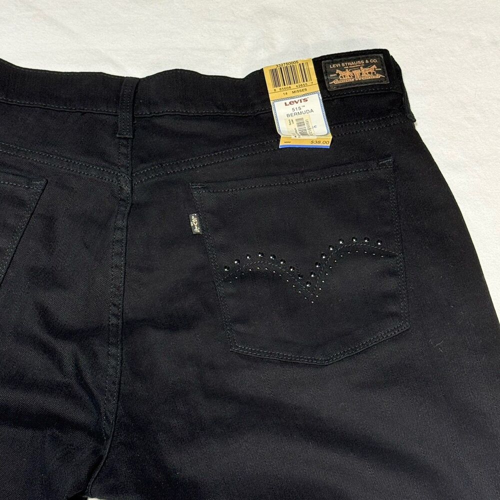 Levi 515 Bermuda Shorts Womens Misses 14 Black Mid Rise Stretch Denim Y2K New